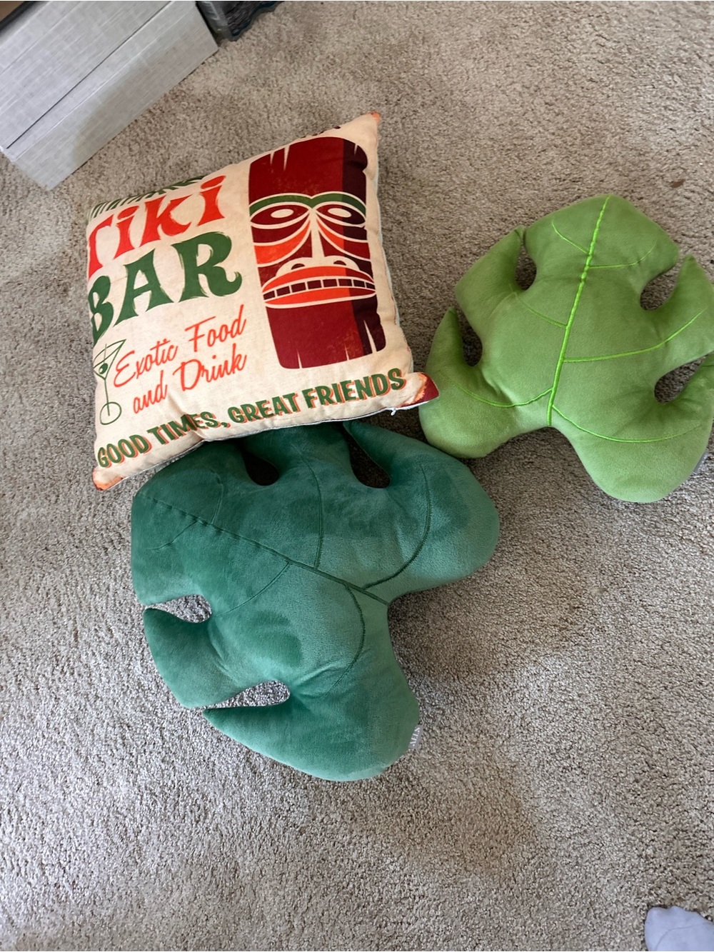Tiki Bar Graphic Throw Pillow with Green Leaf Pillows